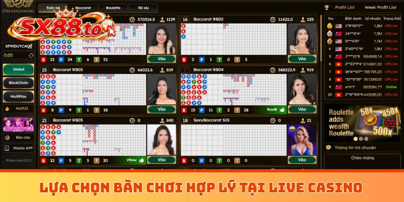 Lựa chọn bàn chơi hợp lý tại live casino